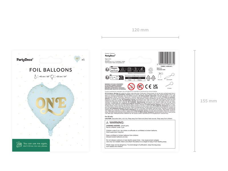 Foil balloon Heart ''One'' light blue