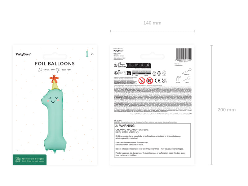 Foil balloon Number ''1'' - Mint 86 cm