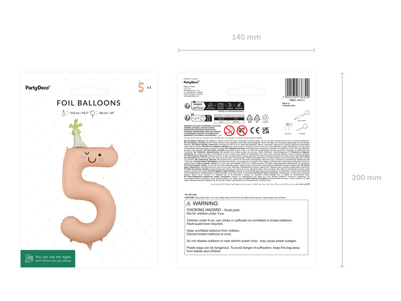 Foil balloon Number ''5'' - Peach 86cm