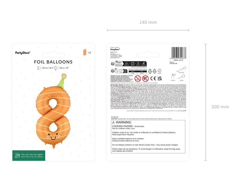 Foil balloon Number ''8'' - Orange 86cm