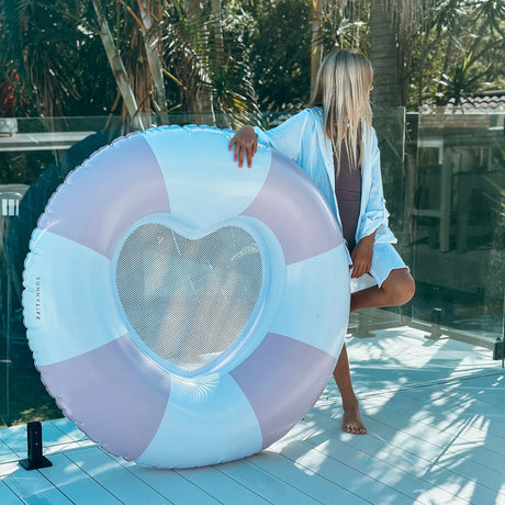 Luxe Tube Pool Ring Stole My Heart Pink Stripe