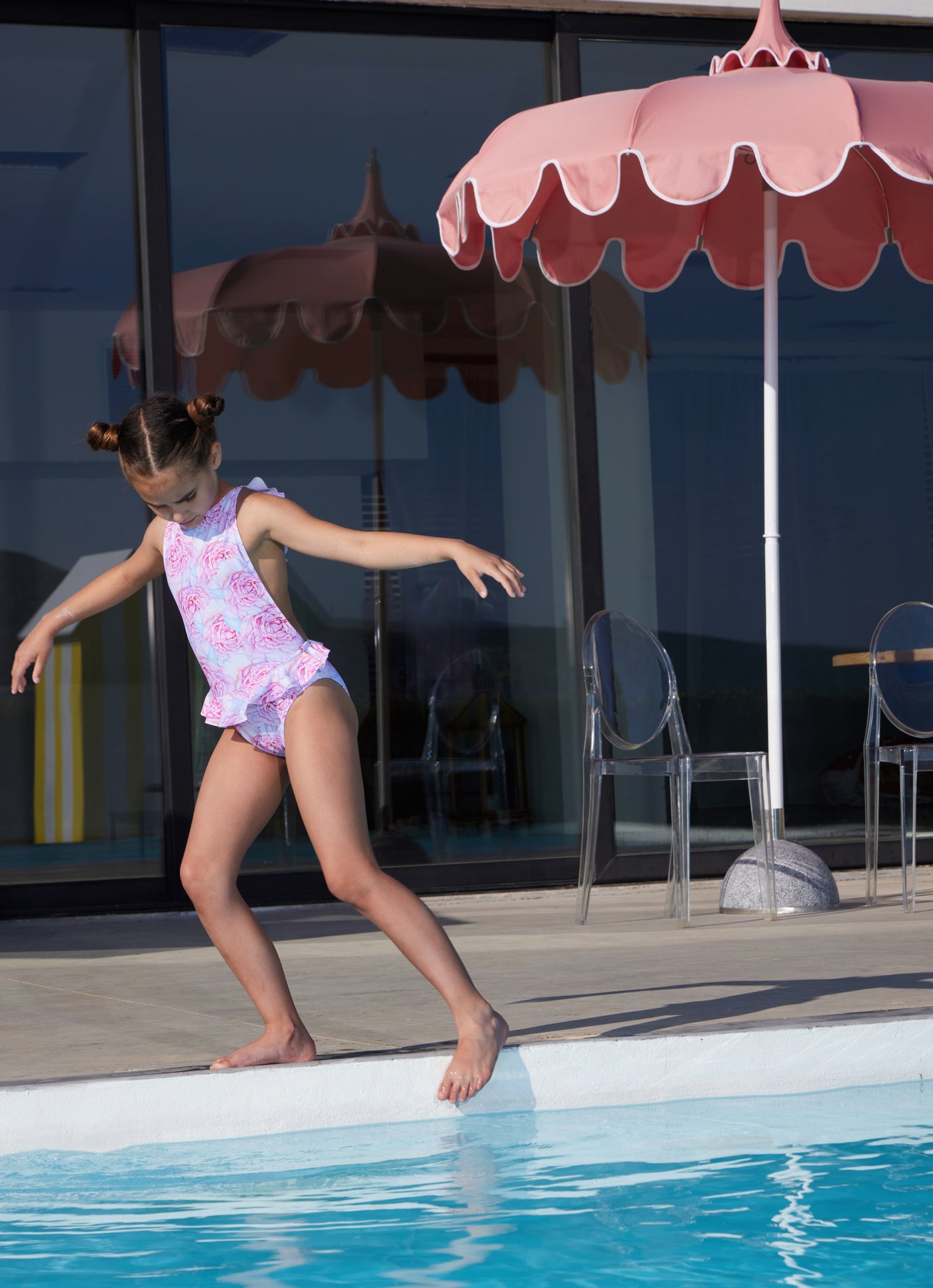 Girl's One Piece Cross Back Swimsuit - Rose