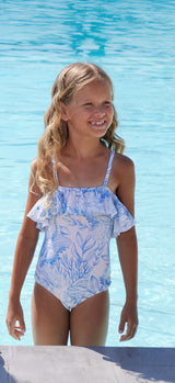 One Piece Ruffled Swimsuit - Thalassa Blue