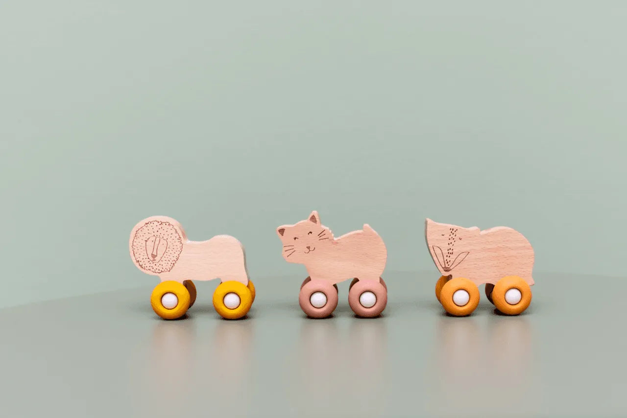 Wooden Animal Car With Silicone Wheels - Mr. Lion