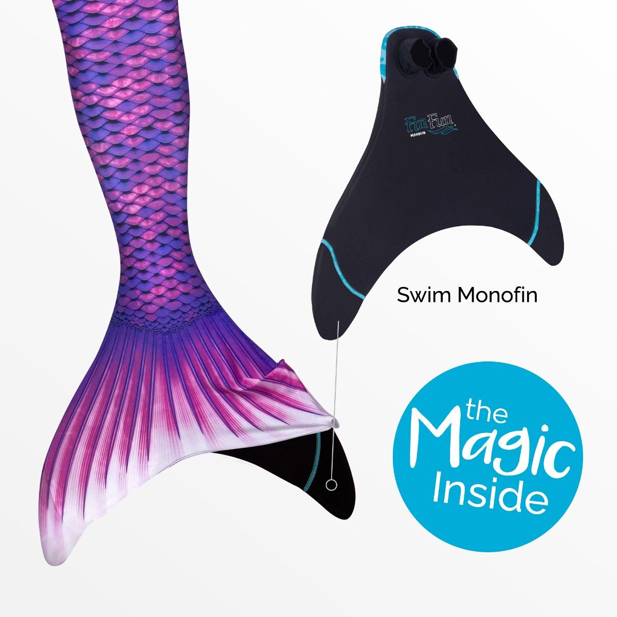 Asian Magenta Mermaid Tail With Monofin - Does Not Include Swimsuit