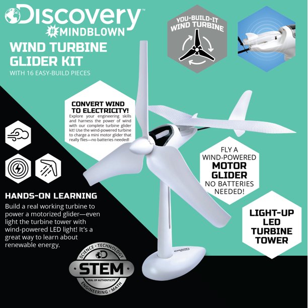 Discovery #Mindblown Wind Turbine Glider Kit, STEM Science Experiment for Kids