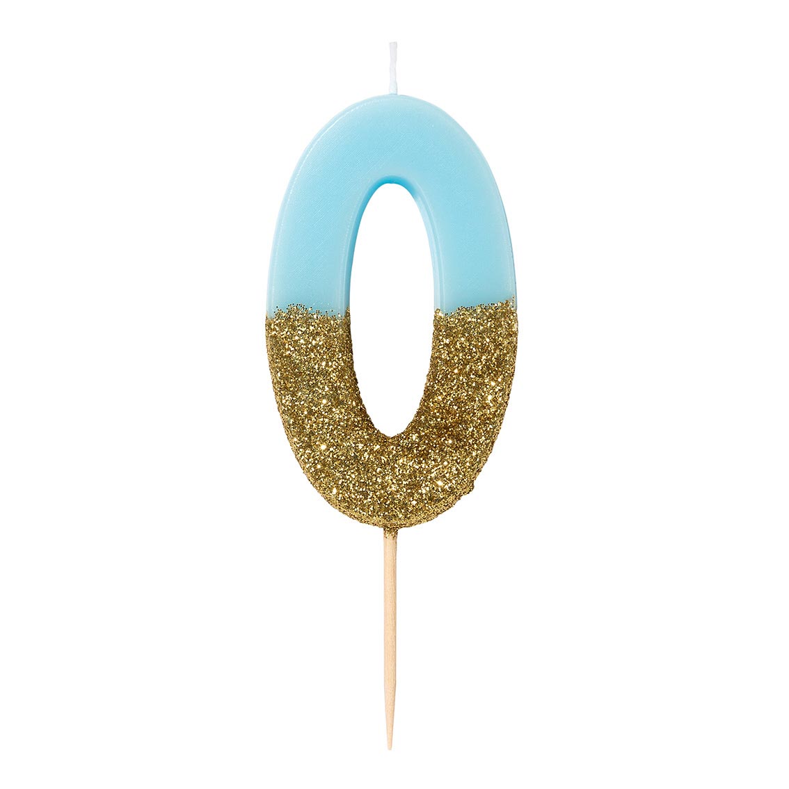 We Heart Birthday Glitter Number Candle Blue 0