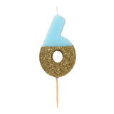 We Heart Birthday Glitter Number Candle Blue 6