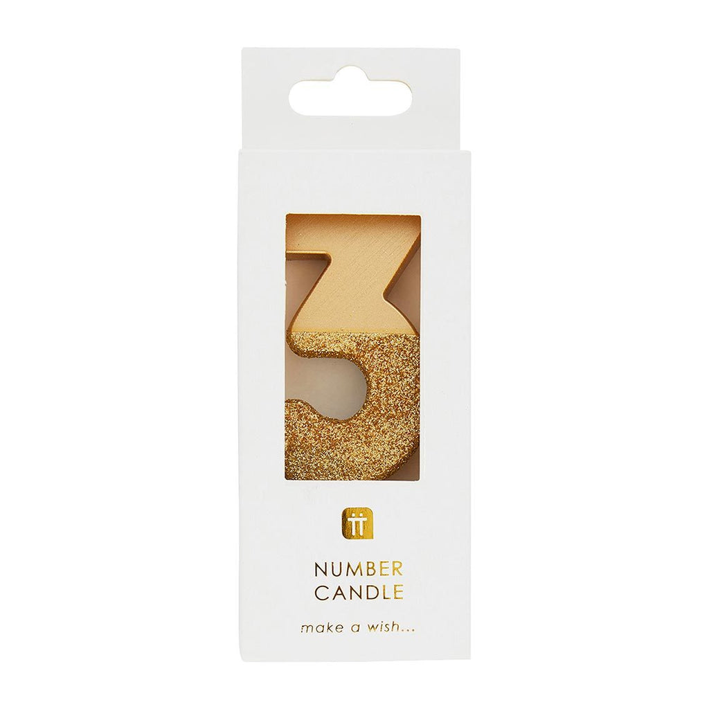 We Heart Birthdays Gold Glitter Number Candle 3