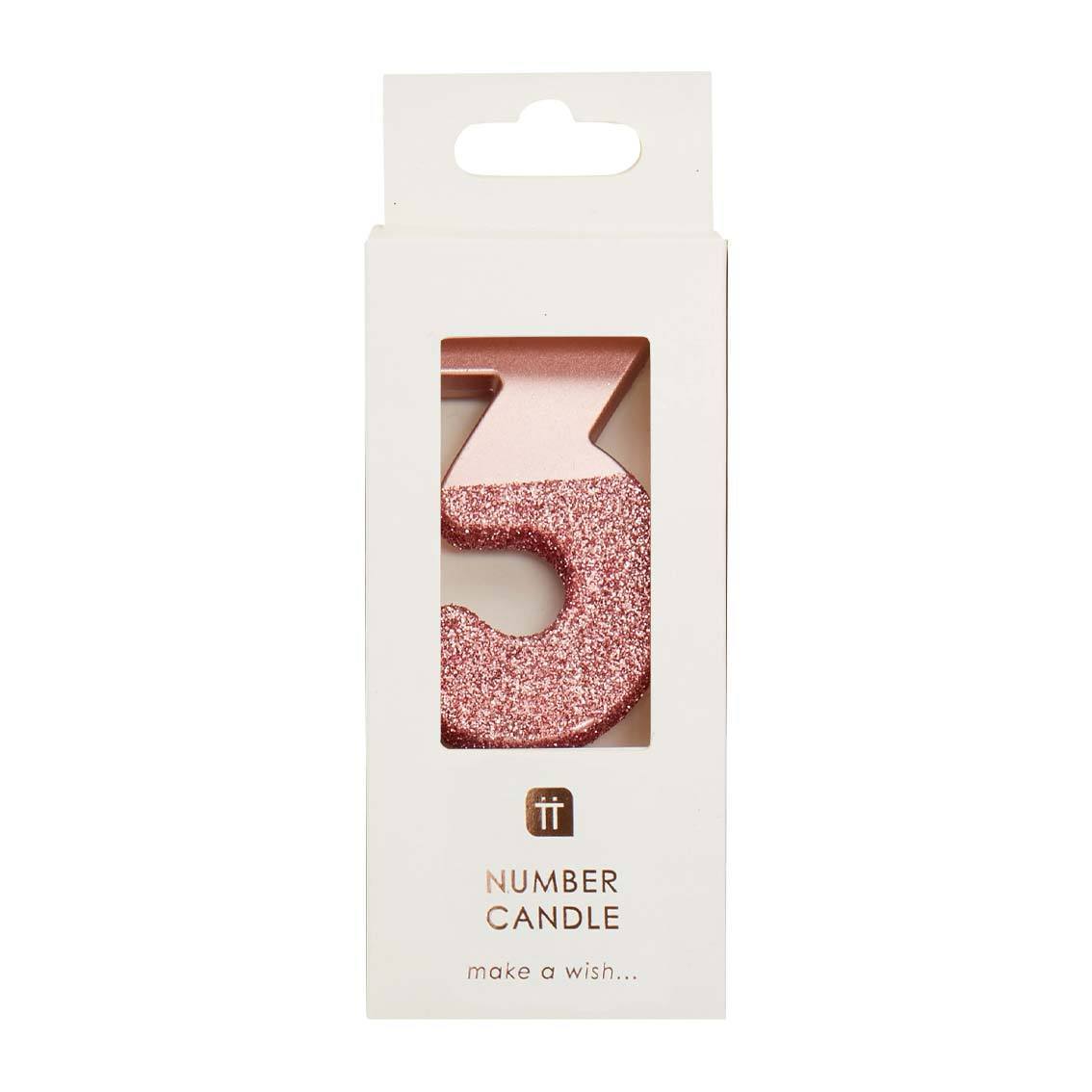 We Heart Birthdays Rose Gold Glitter Number Candle 3