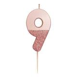 We Heart Birthdays Rose Gold Glitter Number Candle 9