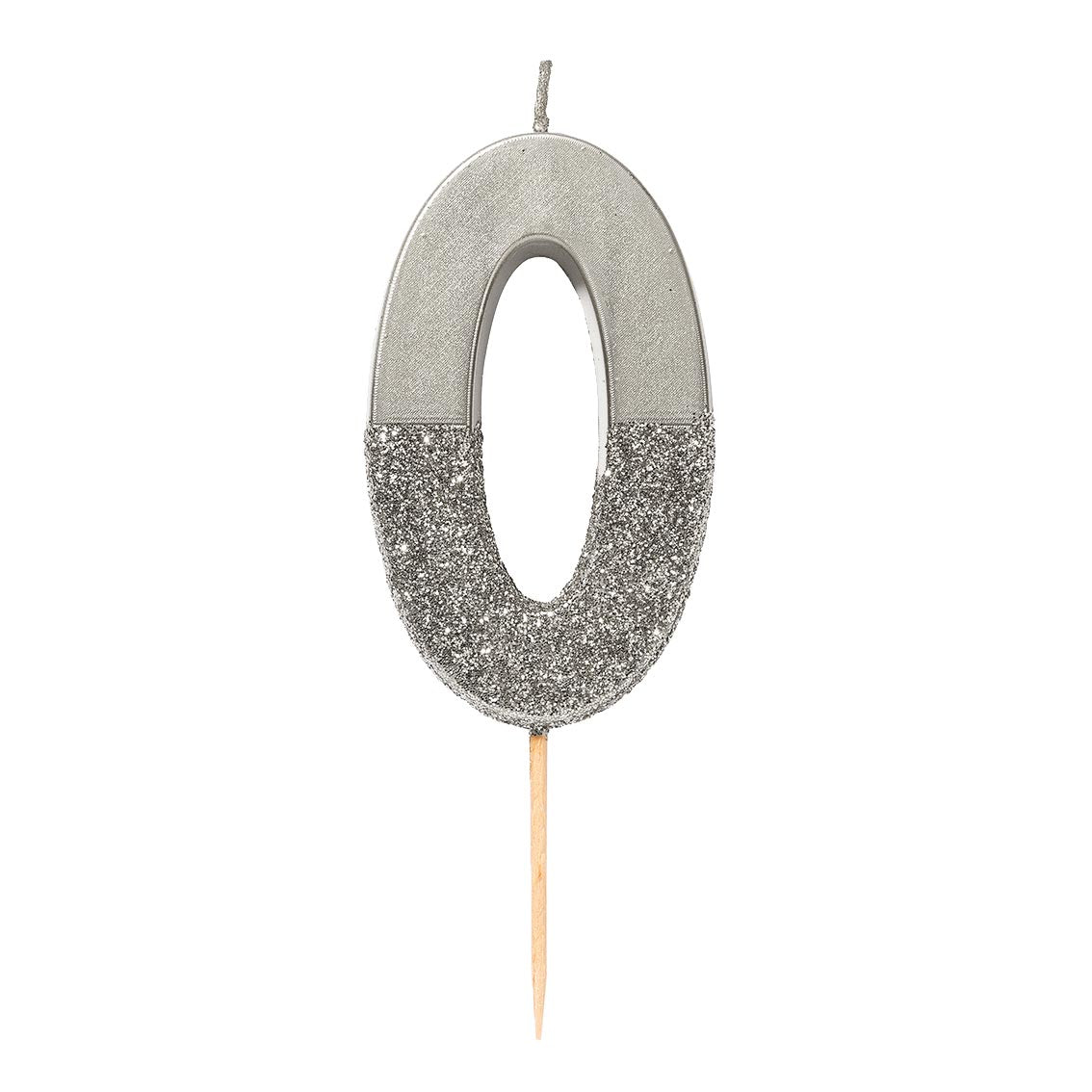 We Heart Birthdays Glitter Number Candle 0, Silver