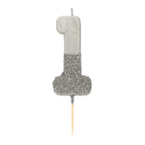 We Heart Birthdays Glitter Number Candle 1, Silver