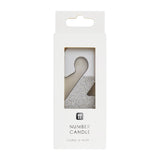 We Heart Birthdays Glitter Number Candle 2, Silver