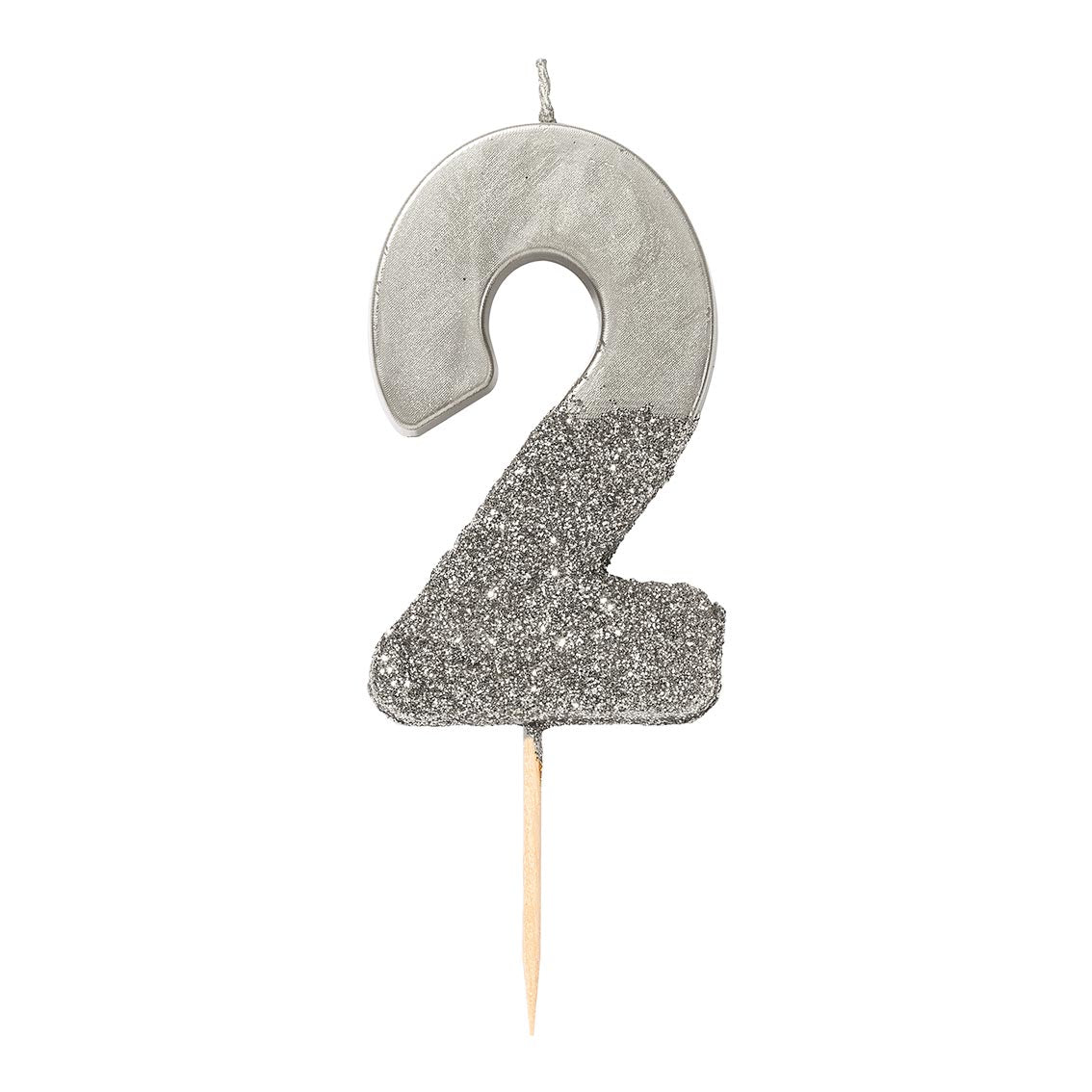 We Heart Birthdays Glitter Number Candle 2, Silver