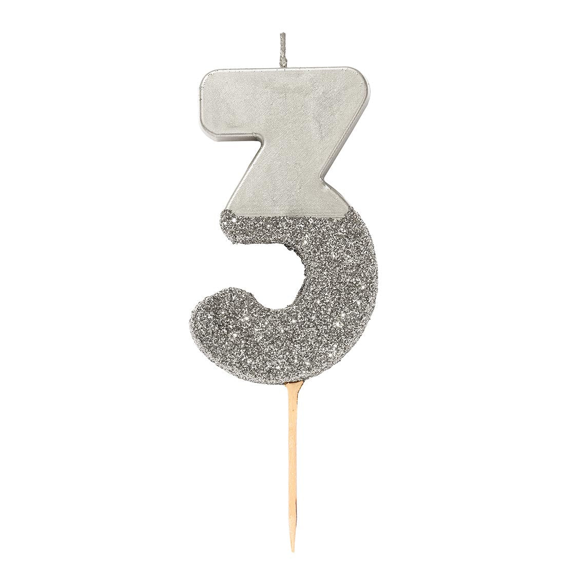 We Heart Birthdays Glitter Number Candle 3, Silver