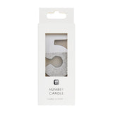 We Heart Birthdays Glitter Number Candle 5, Silver