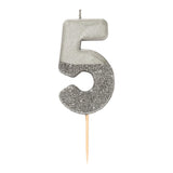 We Heart Birthdays Glitter Number Candle 5, Silver