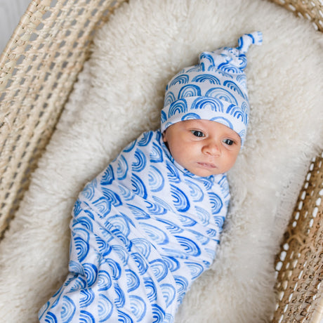 Blue Rainbow Bamboo Swaddle with Hat