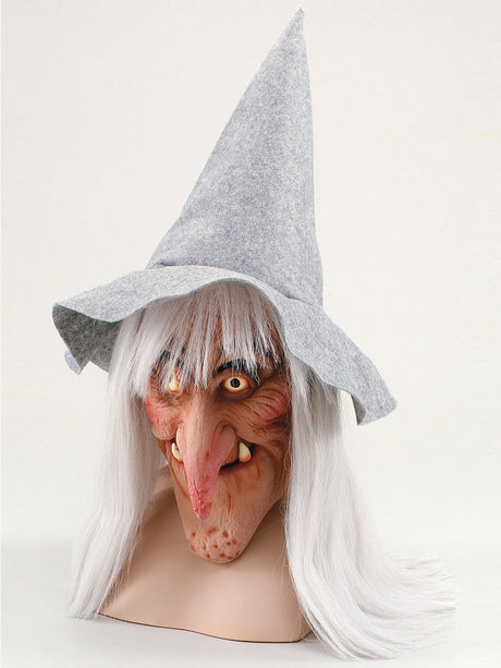 Witch Mask with Hat and Grey Hair