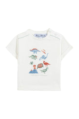 T-Shirt - Ecru Cotton Illustration Dinosaurs