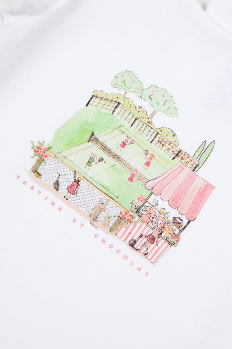 T-Shirt - White Cotton Illustration Tennis