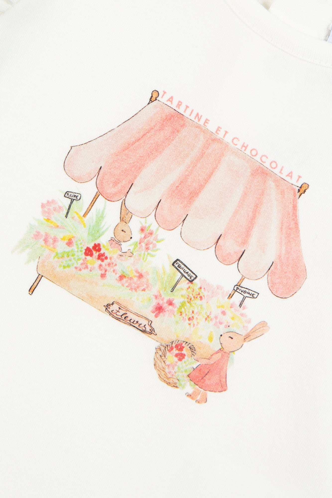 T-Shirt - White Cotton Illustration Flower Market