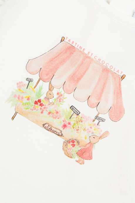 T-Shirt - White Cotton Illustration Flower Market