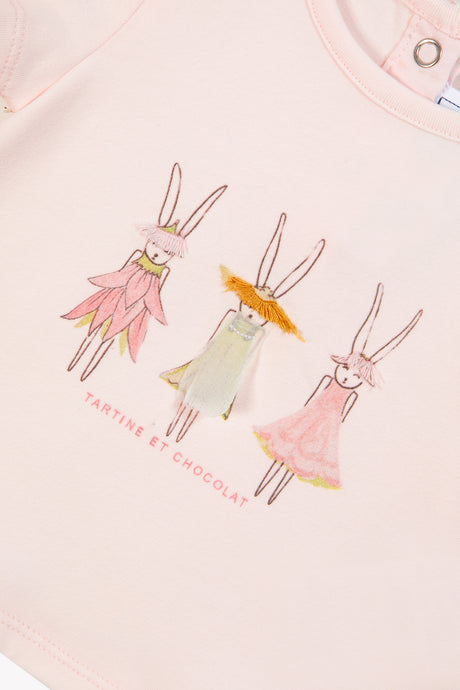 T-Shirt - Pale Pink Cotton Illustration Rabbit