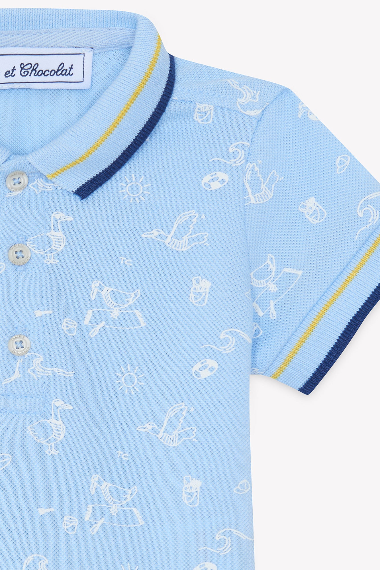 Polo Shirt - Blue Cloud Cotton Print Seaside