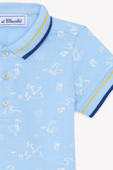 Polo Shirt - Blue Cloud Cotton Print Seaside
