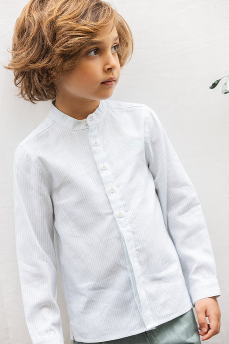 Shirt - Sage Linen Mao Collar