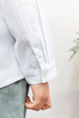 Shirt - Sage Linen Mao Collar