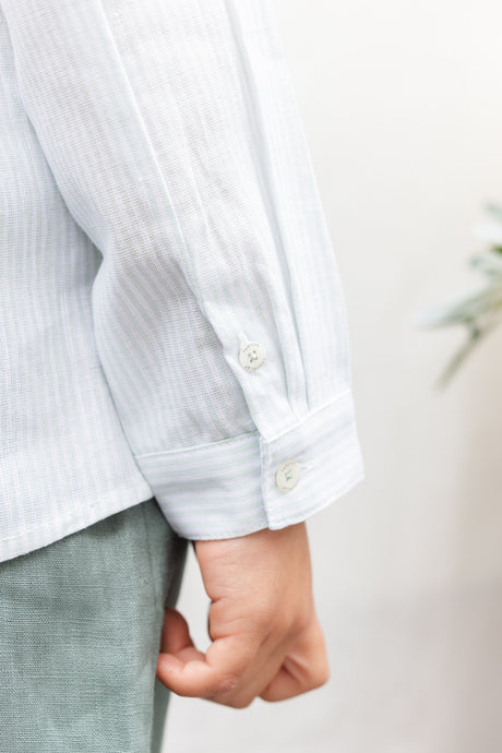 Shirt - Sage Linen Mao Collar