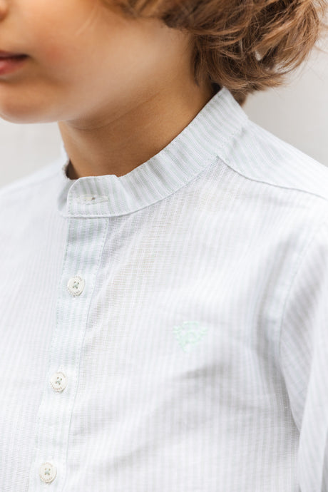Shirt - Sage Linen Mao Collar