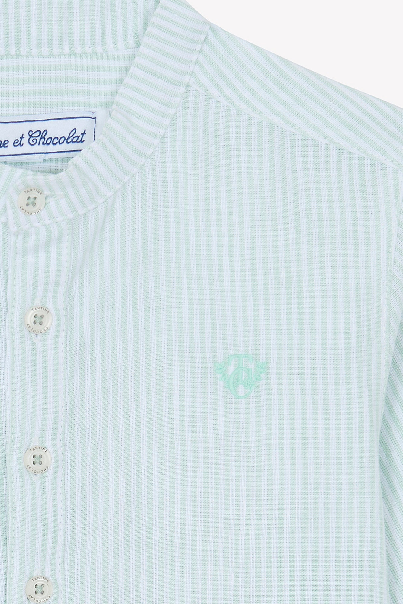 Shirt - Sage Linen Mao Collar