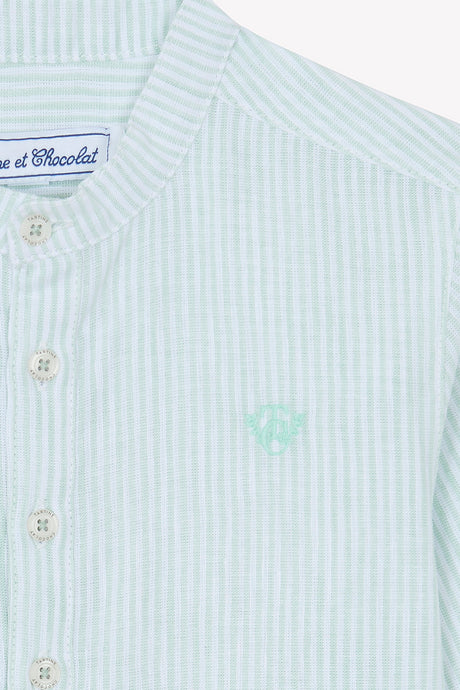 Shirt - Sage Linen Mao Collar