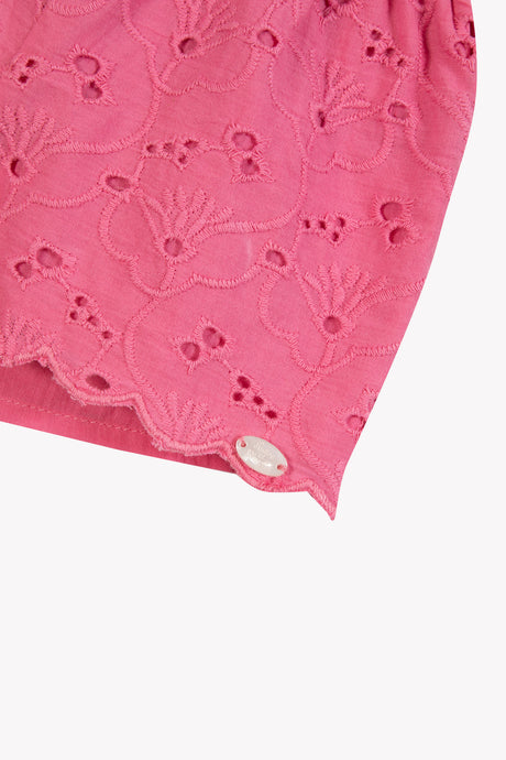 Shorts - Pink Cotton Embroidery English