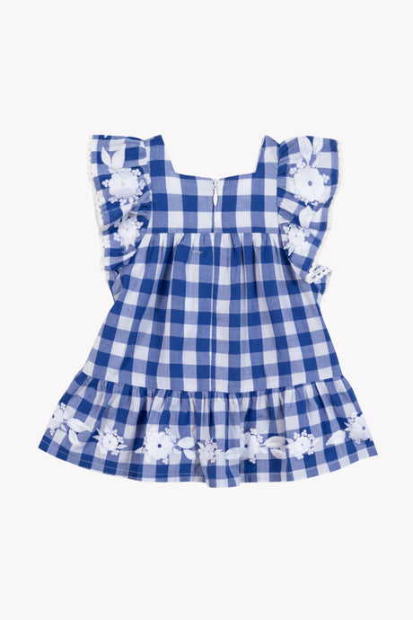 Dress - Blue Cotton Pattern Two-Tone Gingham