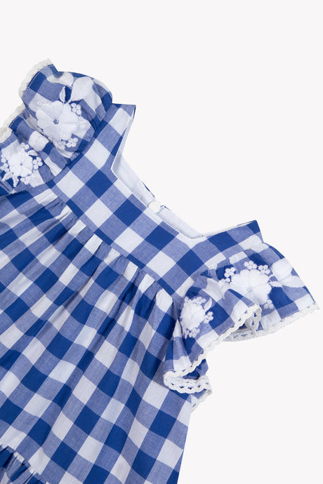 Dress - Blue Cotton Pattern Two-Tone Gingham