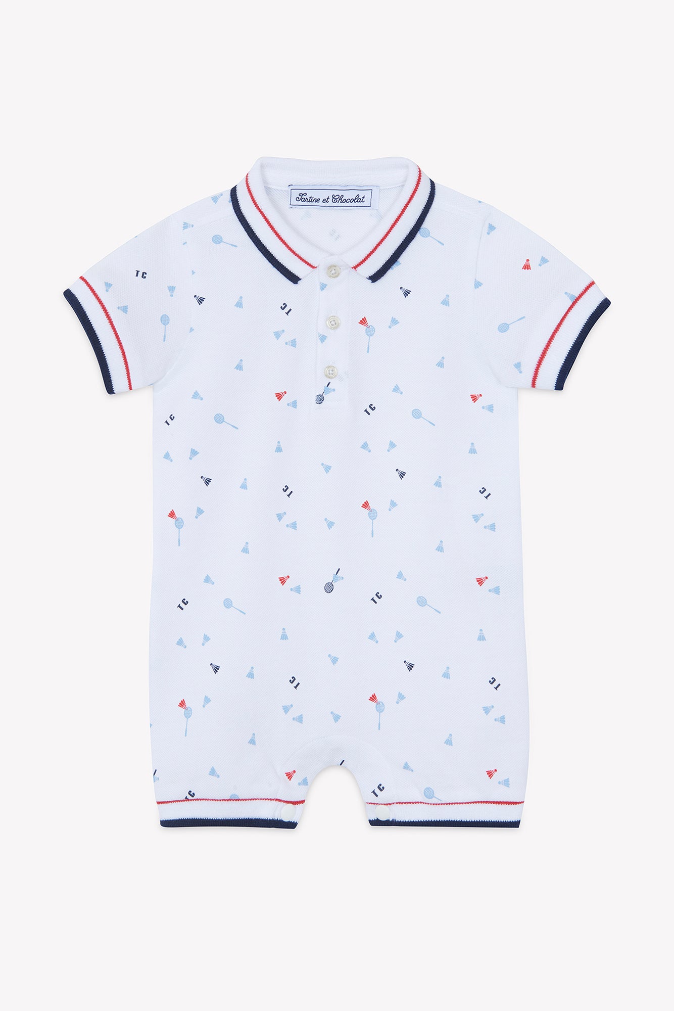 Jumpsuit Short - White Cotton Print Sports Club