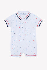 Jumpsuit Short - White Cotton Print Sports Club