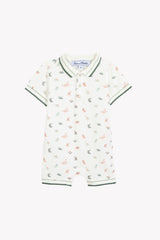Jumpsuit Short - Ecru Cotton Print Dinosaur