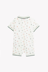 Jumpsuit Short - Ecru Cotton Print Dinosaur