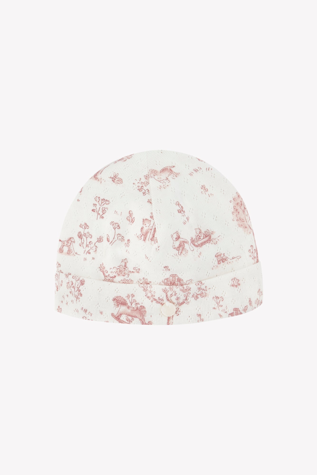 Beanie - Pink Cotton Print Fantasy Garden