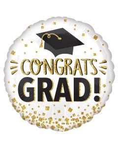 18" Foil Congrats Grad Gold Glitter Balloon