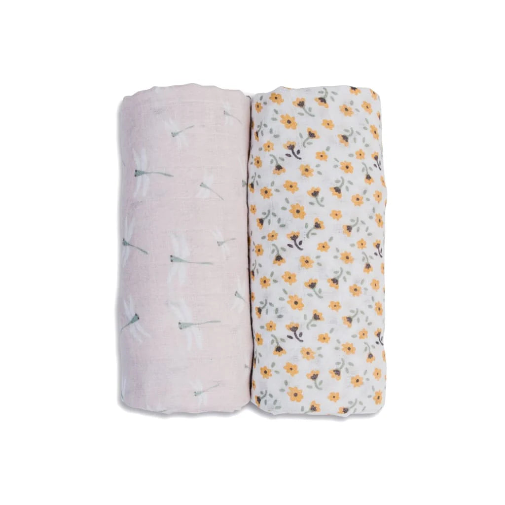 Vintage Floral & Dragonfly - Cotton Swaddle 2 Pack