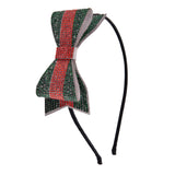 Red-Green Crystal Double Bow Headband