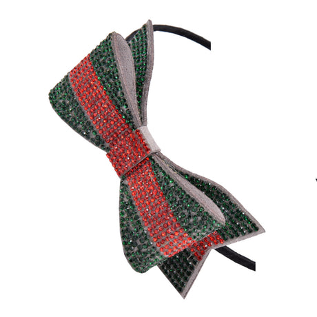 Red-Green Crystal Double Bow Headband