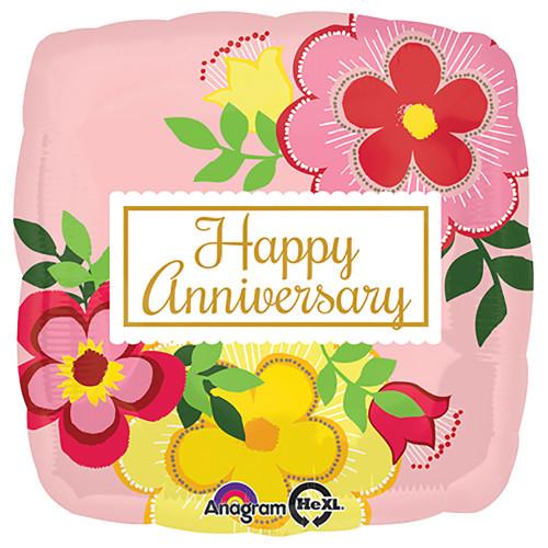 Flowery Anniversary Foil Balloon 18"